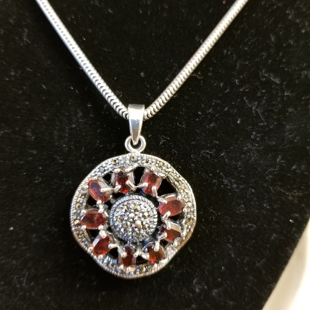Garnet/ marcasite necklace